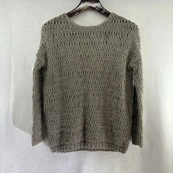 Vince Women’s Small Grey/Greige Wool Blend Mesh Open Knit Long Sleeve Sweater - Picture 1 of 6